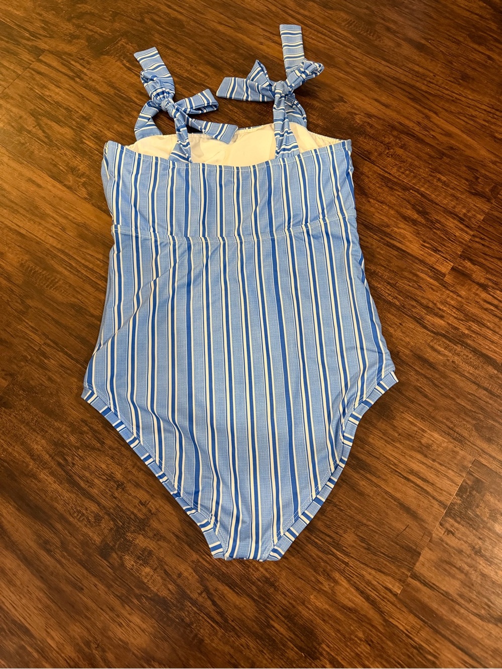 Albion Blue Stripe One-Piece Swimsuit with Shoulder Ties - Picture 2 of 4
